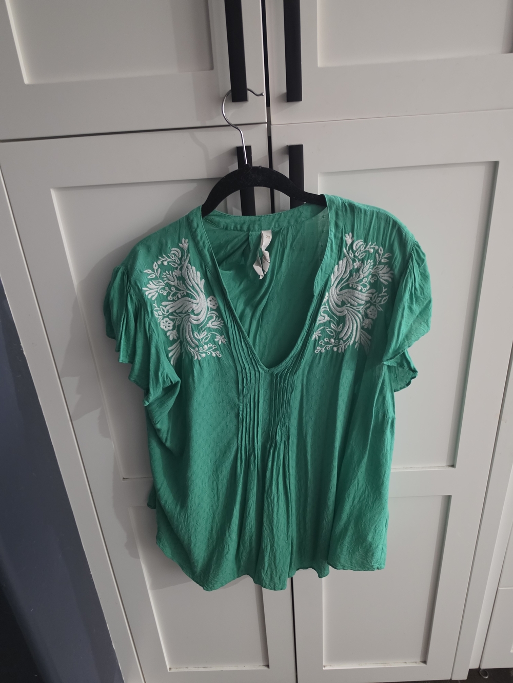 Green Embroidered V-Neck Women's Top